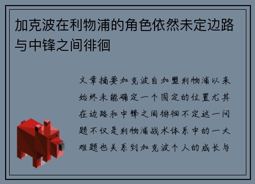 加克波在利物浦的角色依然未定边路与中锋之间徘徊 加克波在利物浦的角色依然未定边路与中锋之间徘徊